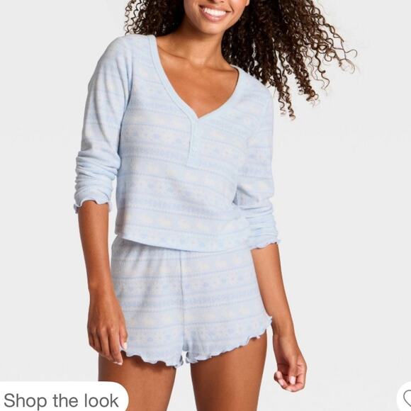 Women's Waffle Long Sleeve
Pajama Set - Wild Fable Blue Bunny L Christmas - Picture 3 of 10